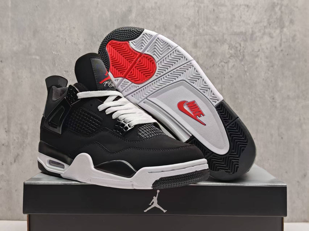 AJ4 Bloodline Black & White Sneakers with Red Accents