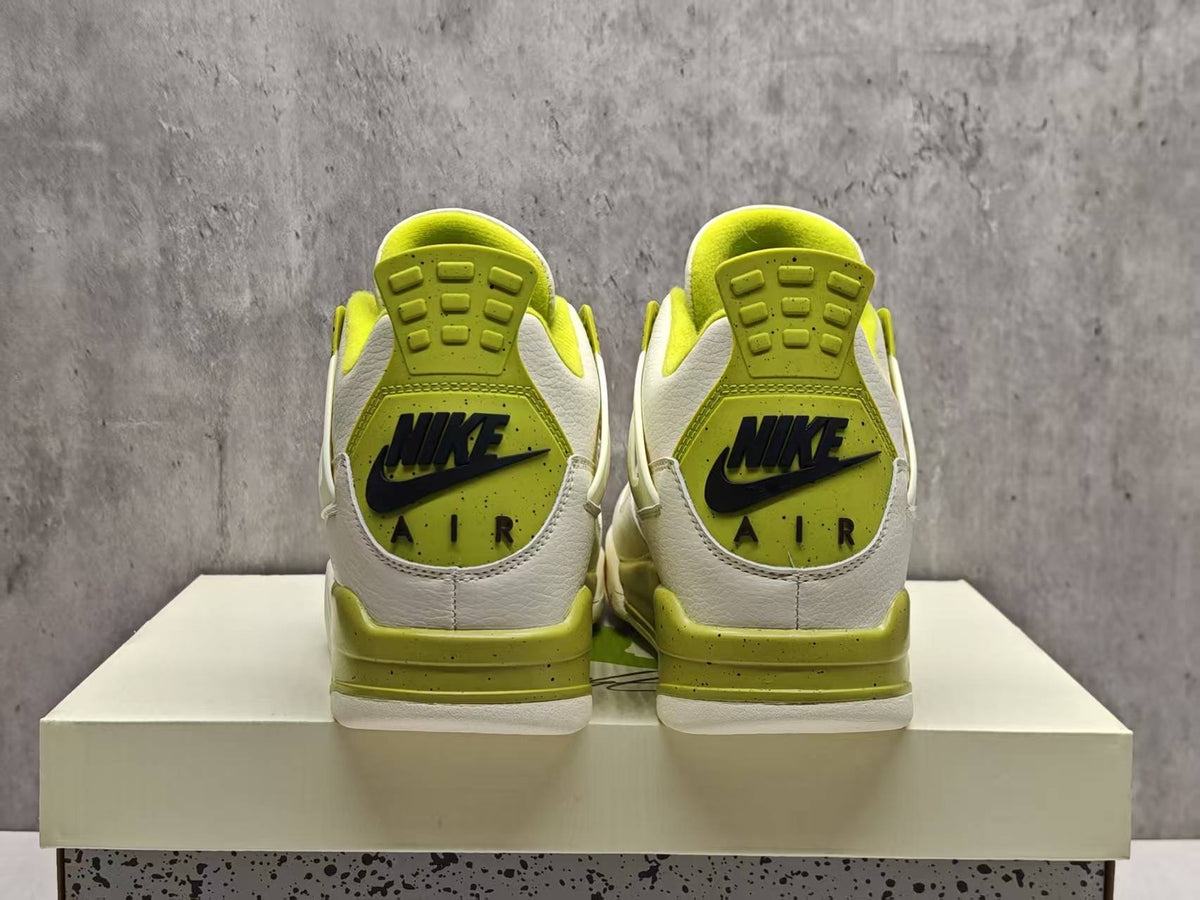 AJ4 White & Avocado Green Lace-Up Sneakers