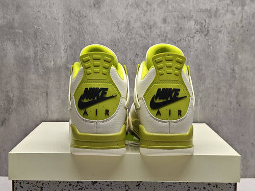 AJ4 White & Avocado Green Lace-Up Sneakers