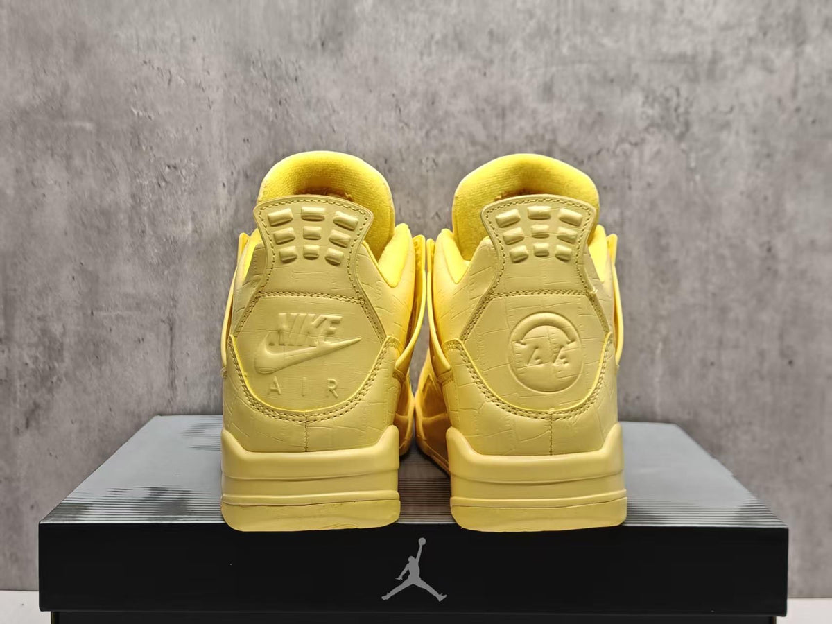 AJ4 Lemon Yellow Textured Lace-Up Sneakers