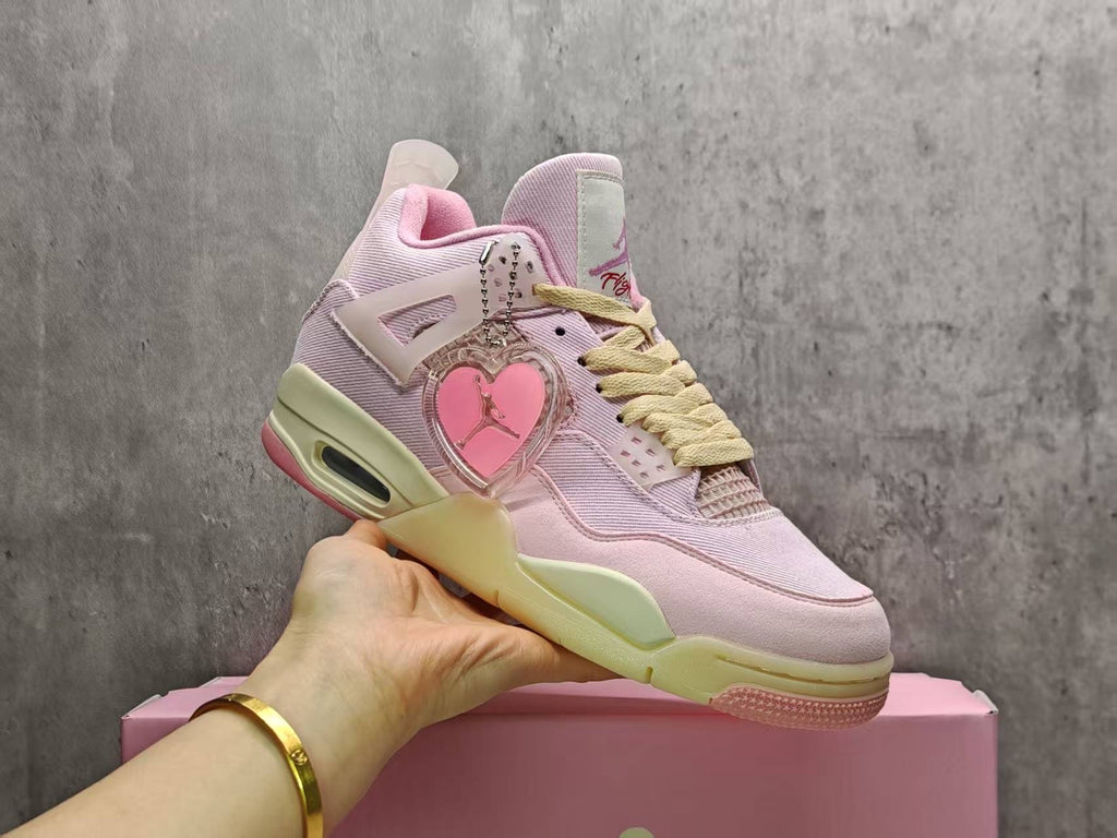 AJ4 Blush Pink & Cream Lace-Up Sneakers