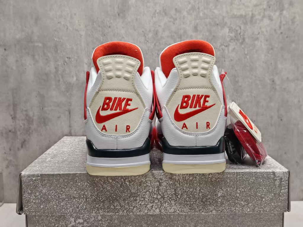 AJ4 White & Vermilion Red Lace-Up Sneakers