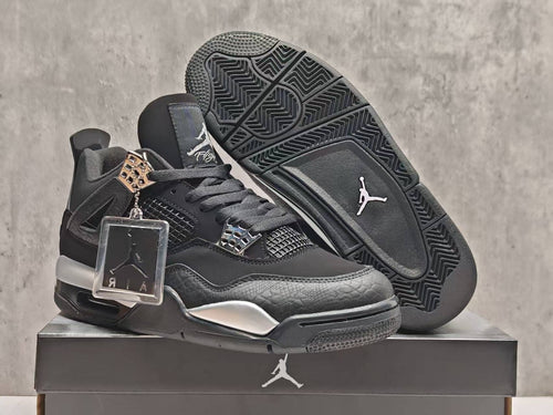 AJ4 Black & Silver Lace-Up Sneakers