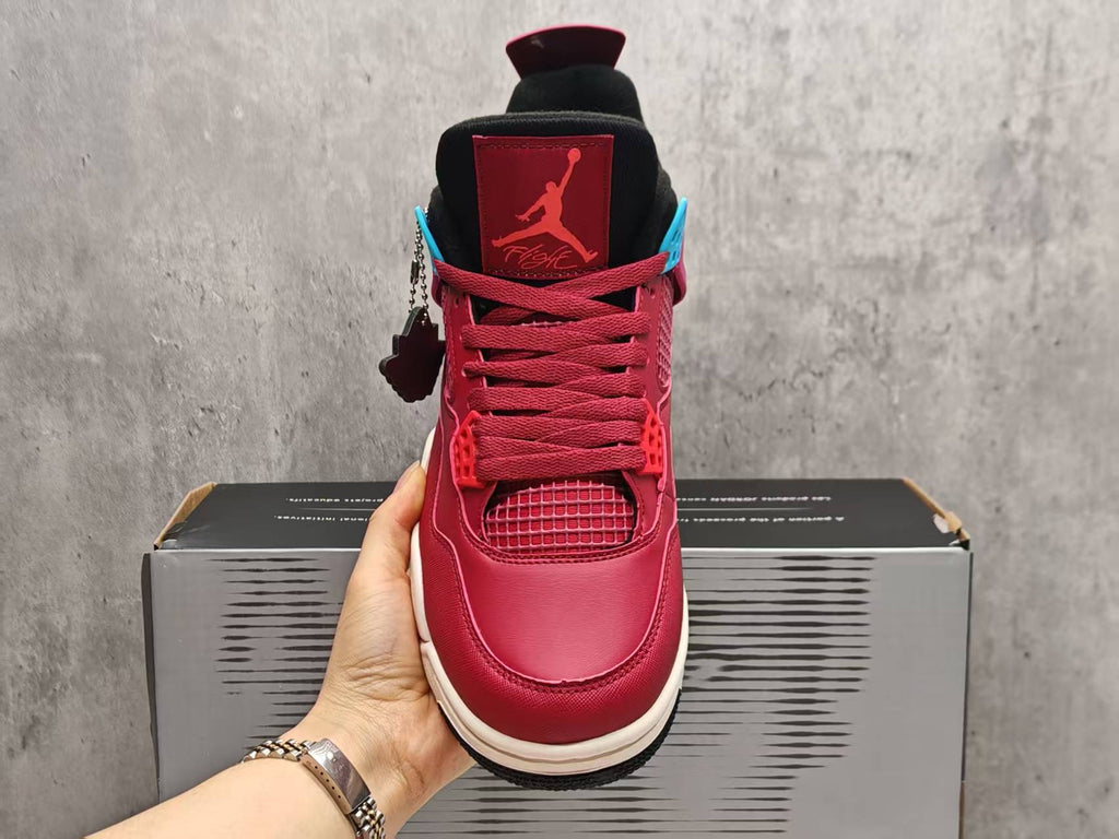 AJ4 Beet Red & Pink Lace-Up Sneakers
