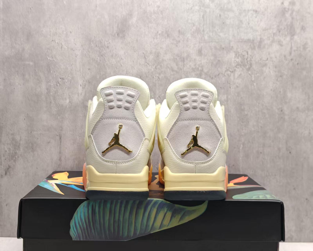 AJ4 Bird of Paradise Cream & Orange Lace-Up Sneakers