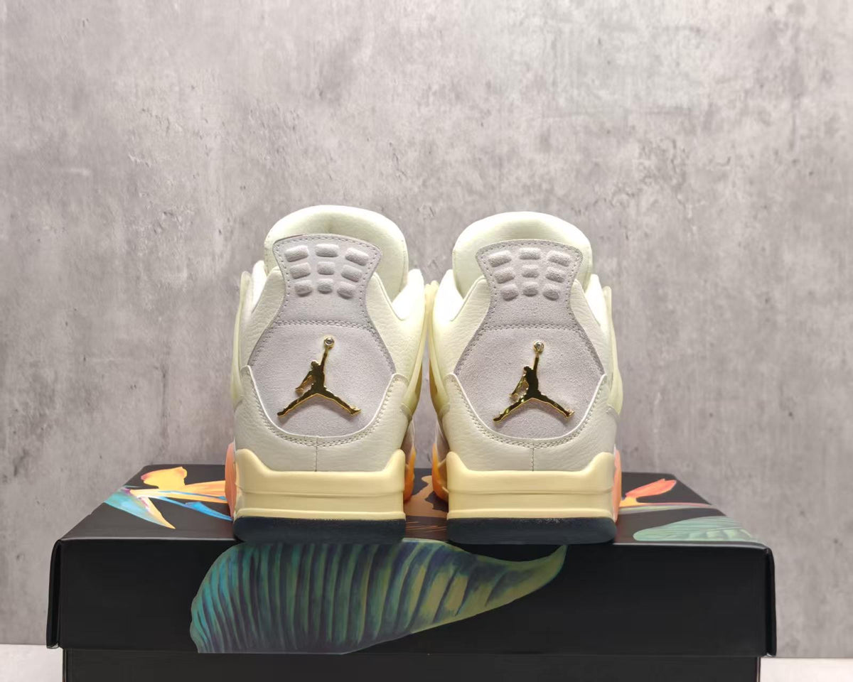 AJ4 Bird of Paradise Cream & Orange Lace-Up Sneakers
