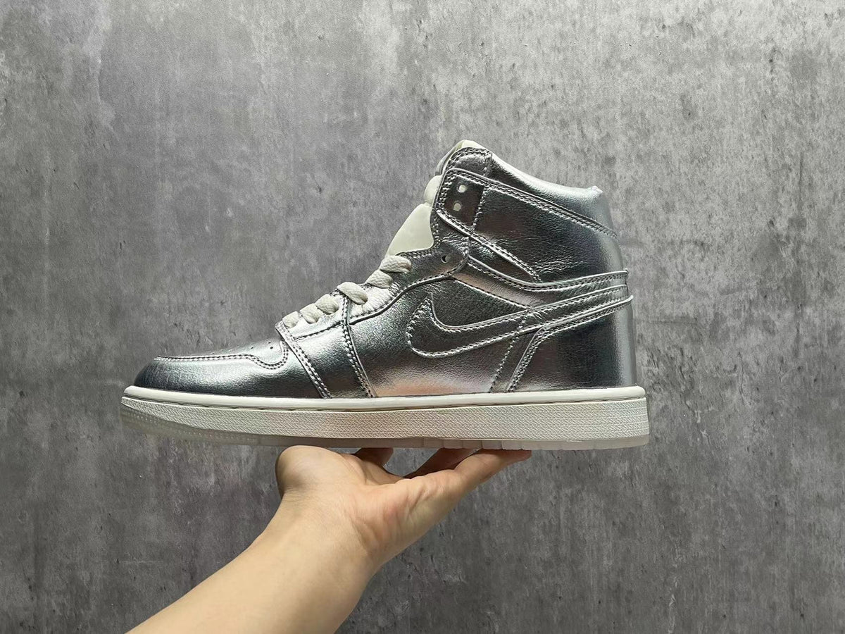 AJ1 Metallic Silver High-Top Sneakers