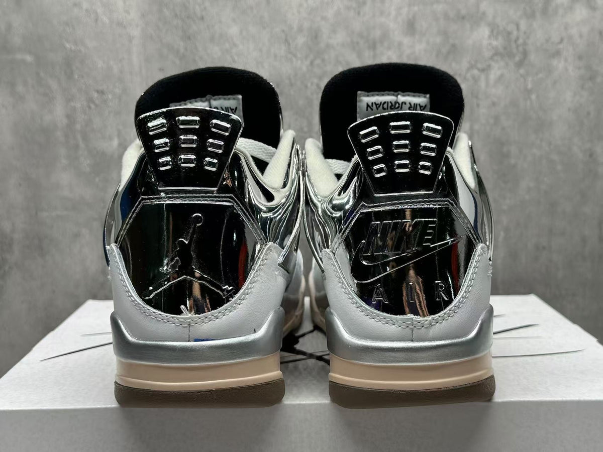 AJ4 White & Metallic Silver Sneakers