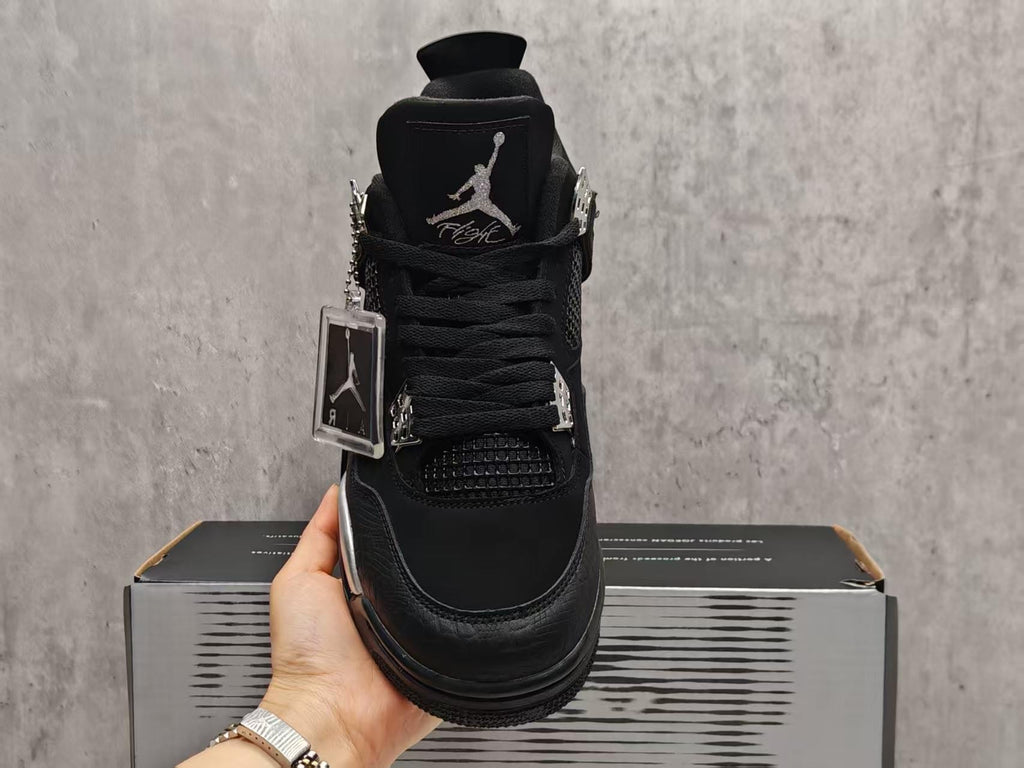 AJ4 Black & Silver Lace-Up Sneakers